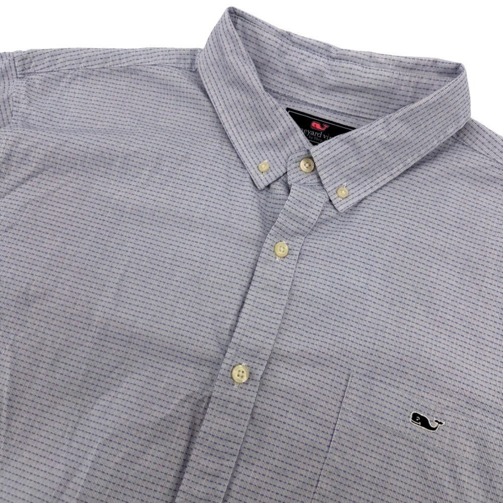 Vineyard Vines Tucker Shirt Mens 2XL Blue Slim Fit Short Sleeve Micro Check